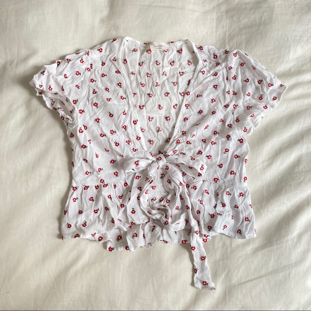 AVAIL. UNTIL 7/1 Embroidered Floral Front Tie Top